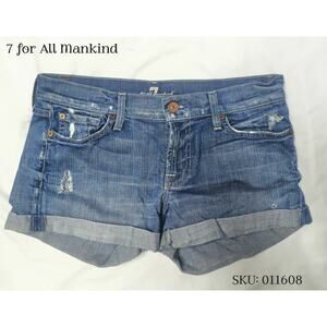 Women's 7 for All Mankind Distressed Midrise Cuffed Denim Shorts Size 27